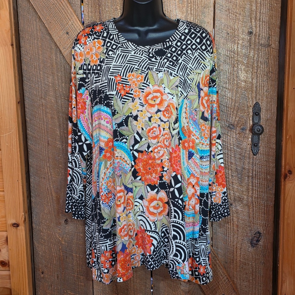 Johnny Was Sunrise Favorite Patchwork Floral Geo Swing Tee Tunic XL